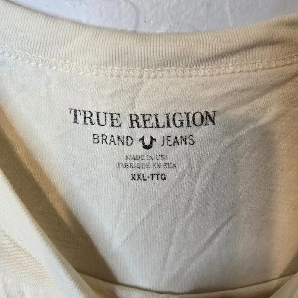 True Religion Brand Jeans 1956 Tee Cream Short Sleeve Men's T-shirt Size 2XL